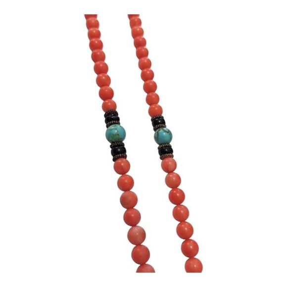 Natural Coral Turquoise & Carnelian Beaded Necklace‎ Vintage Energy - Picture 3 of 5